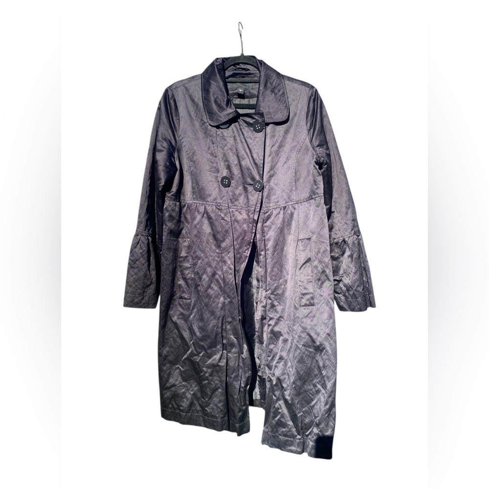Bernardo Black Shiny Baby Doll Overcoat Jacket Blazer Peter Pan Outerwear M asis